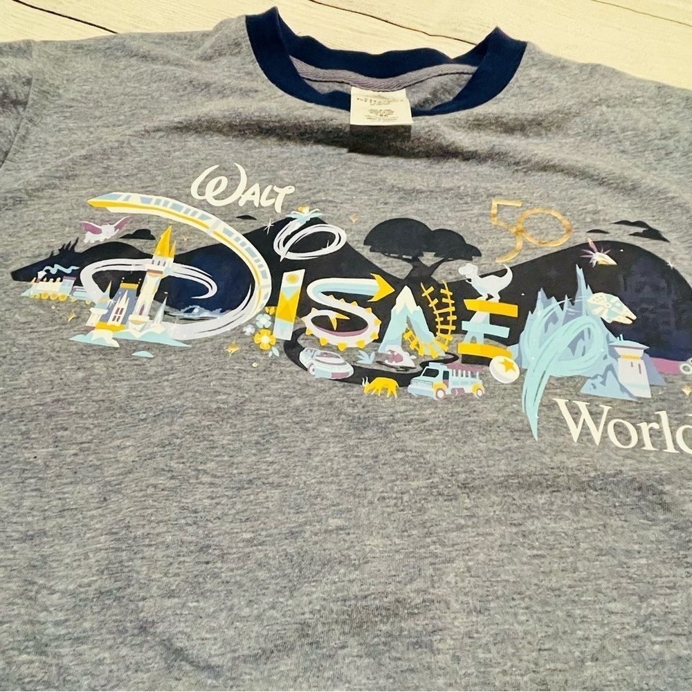Walt Disney World 50th Anniversary Park Icons Ringer Blue TShirt. Unisex…​​​​​​ - Picture 4 of 5